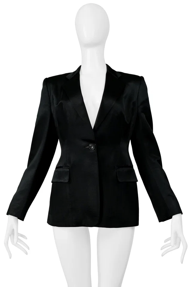Gucci By Tom Ford Black Satin Evening Jacket 1996 in Black Satin from Resurrection Vintage