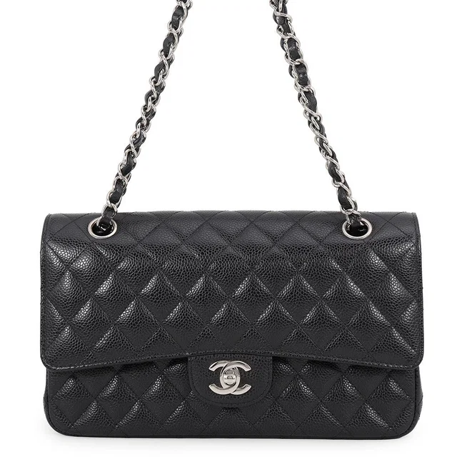 Chanel Matelasse W Flap ChainShoulder Bag BlackA01112 Caviar Leather Size 25 in Caviar leather from GALLERY RARE