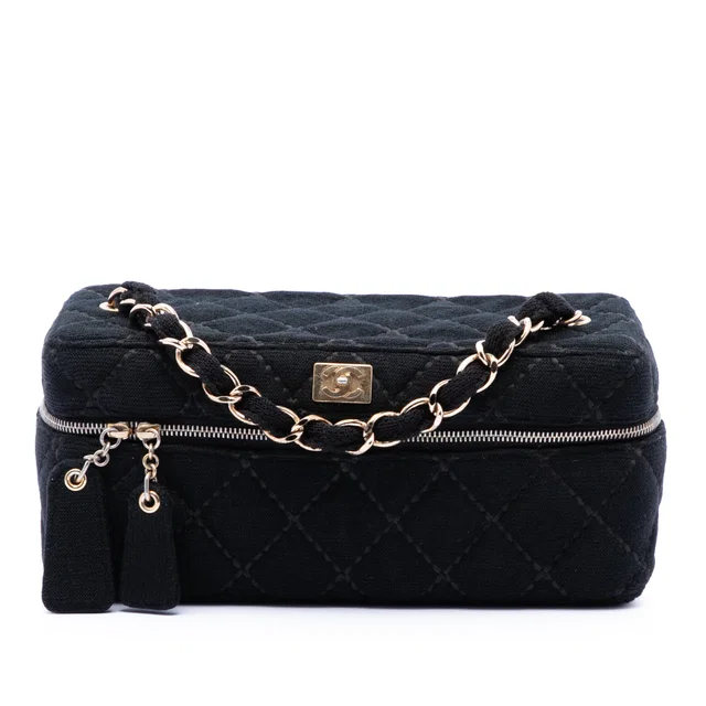 Black Chanel CC Quilted Jersey Wild Stitch Vanity Bag in Black Woven leather from Designer Revival