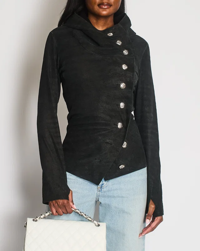 Chrome Hearts Women’s Lambskin Leather Hooded Jacket with Buttons Size M (UK 8) in Lambskin from Sellier