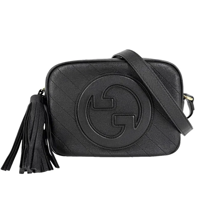 Gucci Shoulder Bag Blondie Interlocking Bag Crossbody Leather Black Gold in Black Leather from The Reluxe
