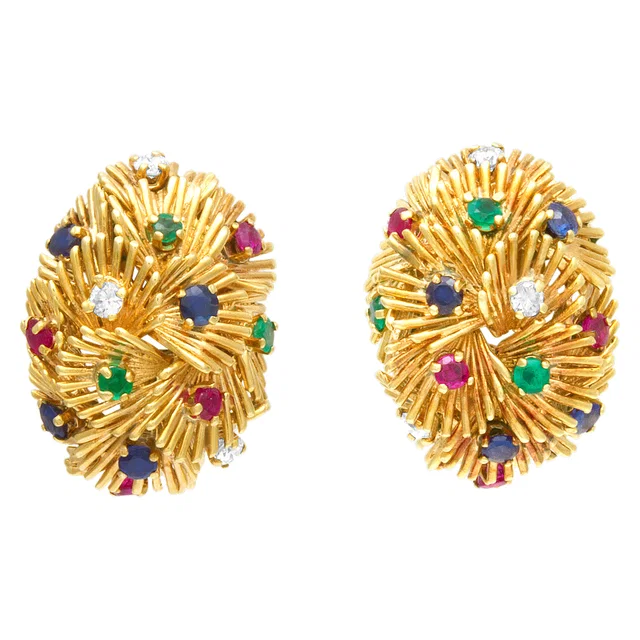 Van Cleef & Arpels earrings with diamonds, rubies, emaralds and sapphires in 18k in Yellow Gold from Gray And Sons