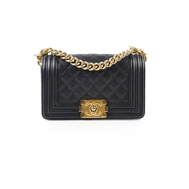 Chanel Small Boy Bag Black Caviar GHW in Black Caviar leather from The Purse Affair