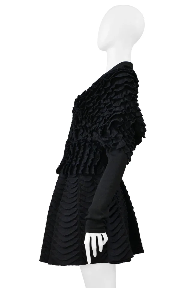 Alaïa Black Knit Ruffle Cardigan And Fan Circle Skirt Ensemble in Black Wool from Resurrection Vintage, photo 7 of 8