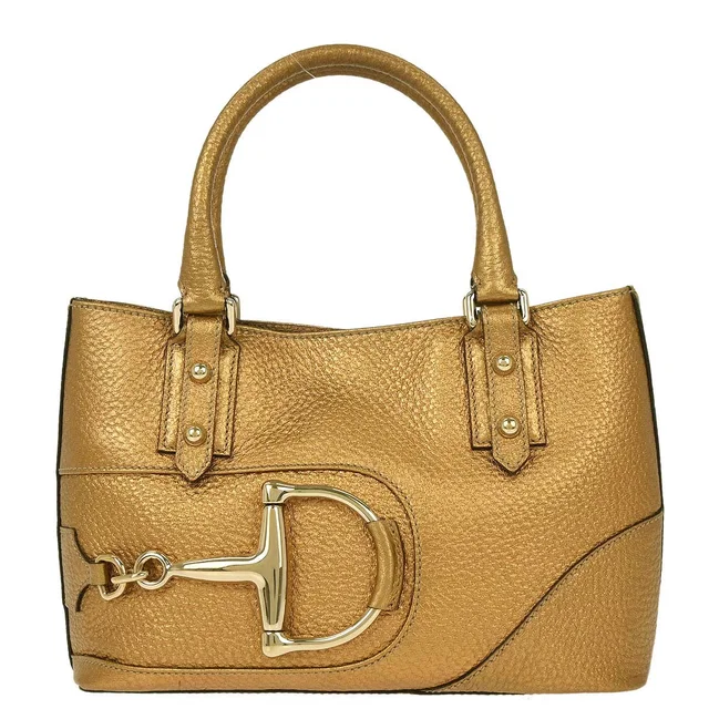 Gucci Gold Leather Horsebit GG Tote Handbag in Gold Leather from AMORE Vintage Tokyo