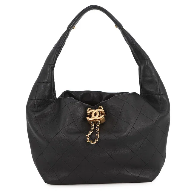 Chanel Handbag Quilted CC Logo Hobo Calfskin Black in Black Calfskin from The Reluxe