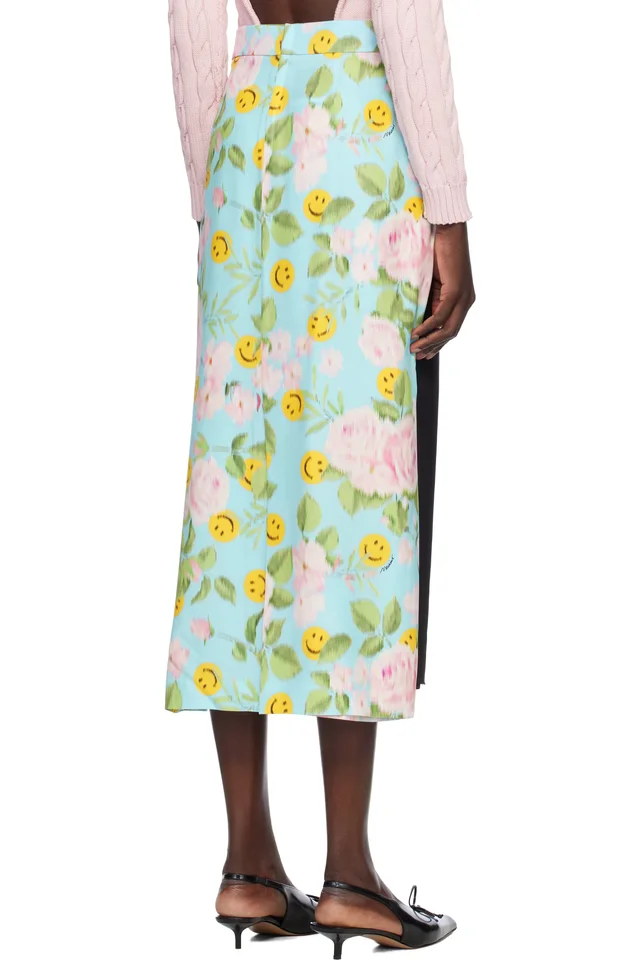 Moschino Blue & Black Crêpe & Satin Midi Skirt, photo 3 of 4 from SSENSE