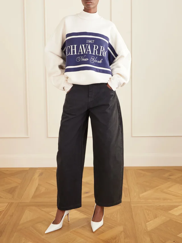 WILLY CHAVARRIA Oversized embroidered striped cotton-jersey sweater in White, photo 2 of 2 from NET-A-PORTER (Canada)
