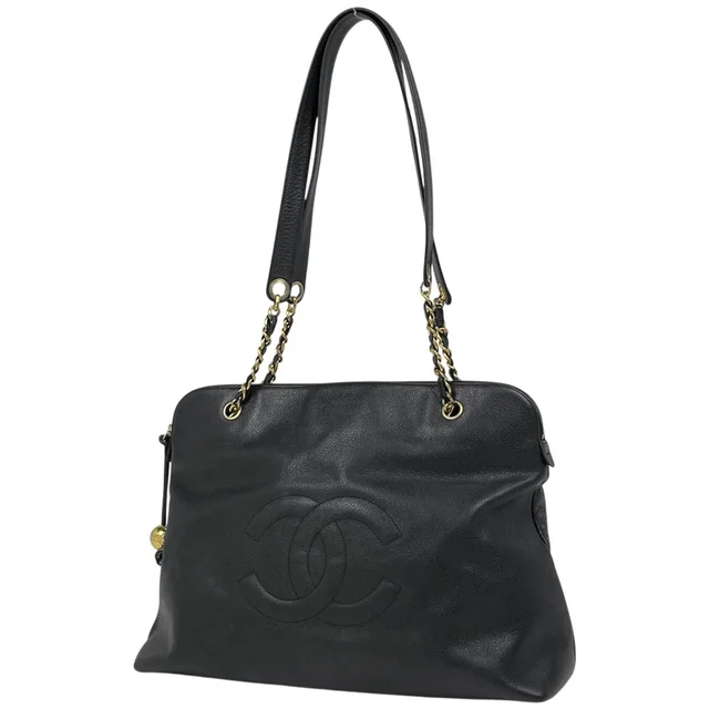 Chanel CC Logo Chain Shoulder Bag Caviar Leather Black in Black Caviar leather from The Reluxe