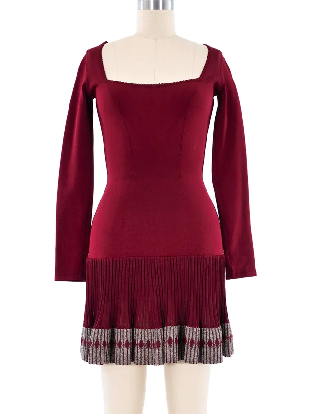 Alaïa Cranberry Fit and Flare Ruffle Dress from Arcade Vintage