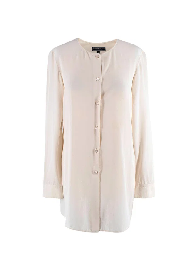 Ferragamo Cream Silk Longline Blouse in White Silk from HEWI