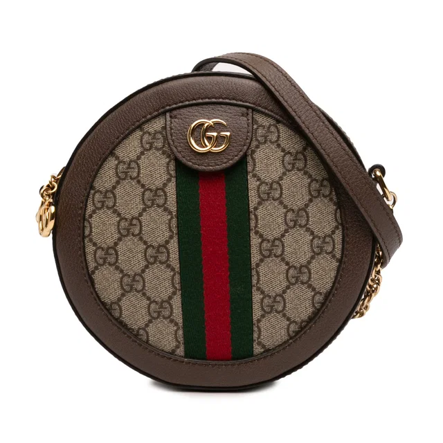 Beige Gucci Mini GG Supreme Web Ophidia Round Crossbody in Beige Coated canvas from Designer Revival
