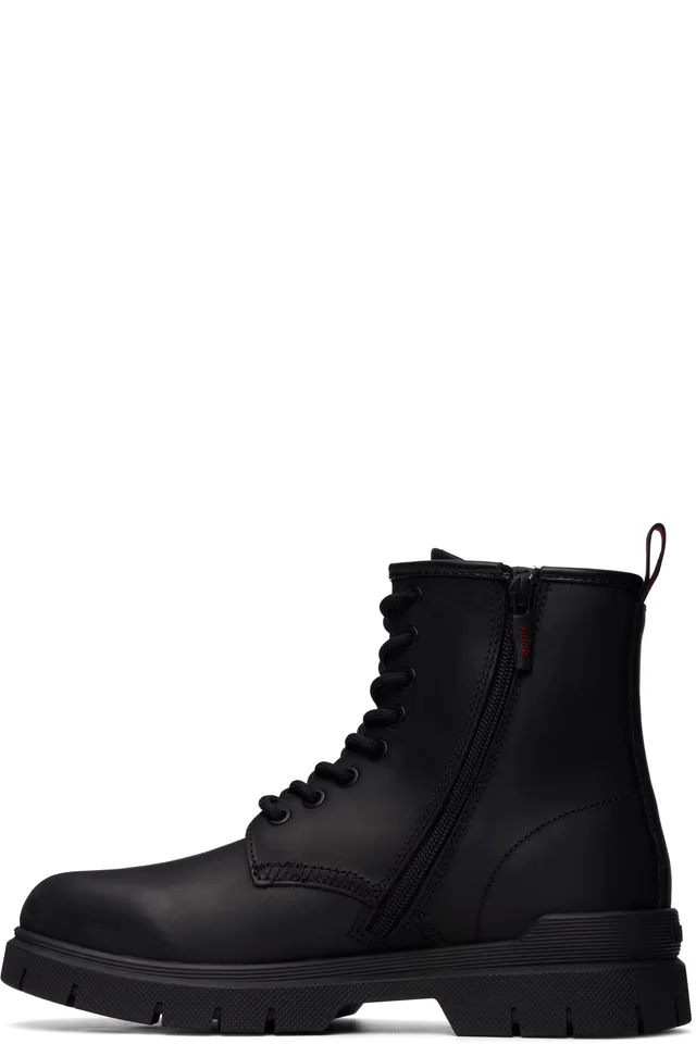 Hugo Black Lace-Up Zip Army Boots, photo 3 of 5 from SSENSE