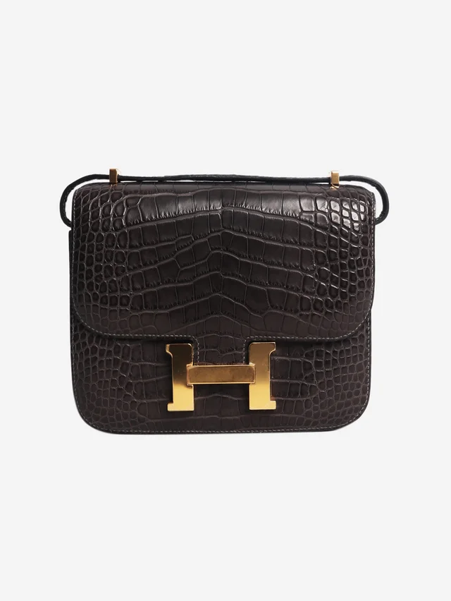 Hermès Dark grey Alligator Constance bag in Grey Crocodile from Sign of the Times