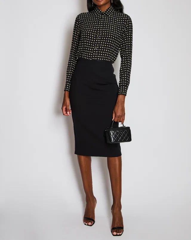 Saint Laurent Black Button Down Star Print Shirt Size FR 38 (UK 10) in Black Silk from Sellier