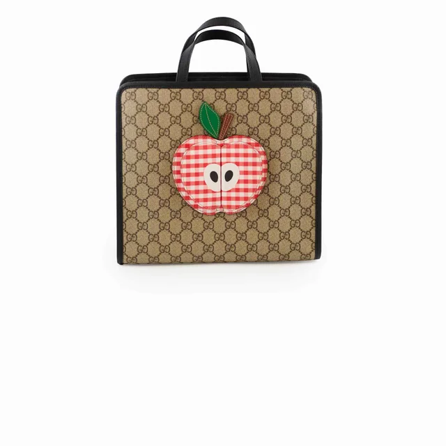 Gucci GG Supreme Apple Gingham Tote Brown/Black in Black Canvas from The Purse Affair