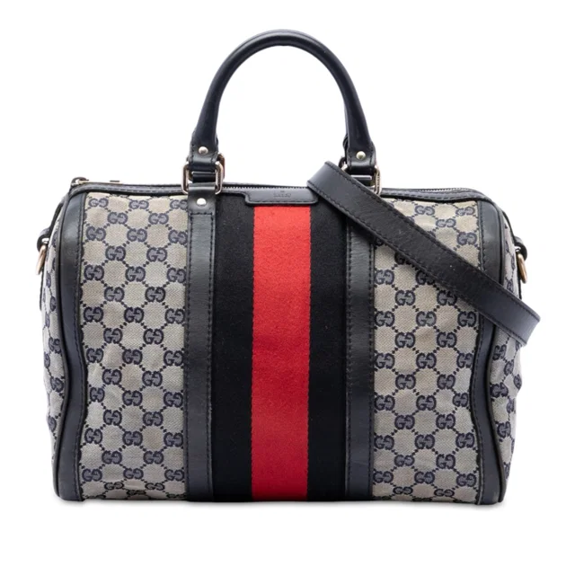 Beige Gucci Medium GG Canvas Web Joy Boston Bag Satchel in Beige Canvas from Designer Revival