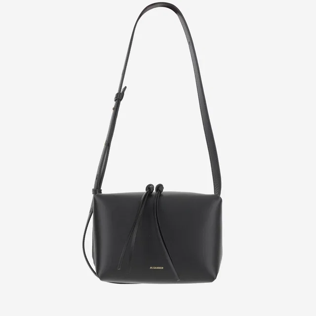 Jil Sander Logo-Embellished Calf Leather Shoulder Bag — Black in Black Calfskin from HEWI