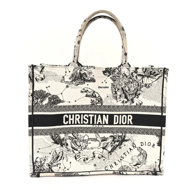 Dior Embroidered Zodiac Canvas Book Tote Bag - Latte & Black in Black Canvas from H&T