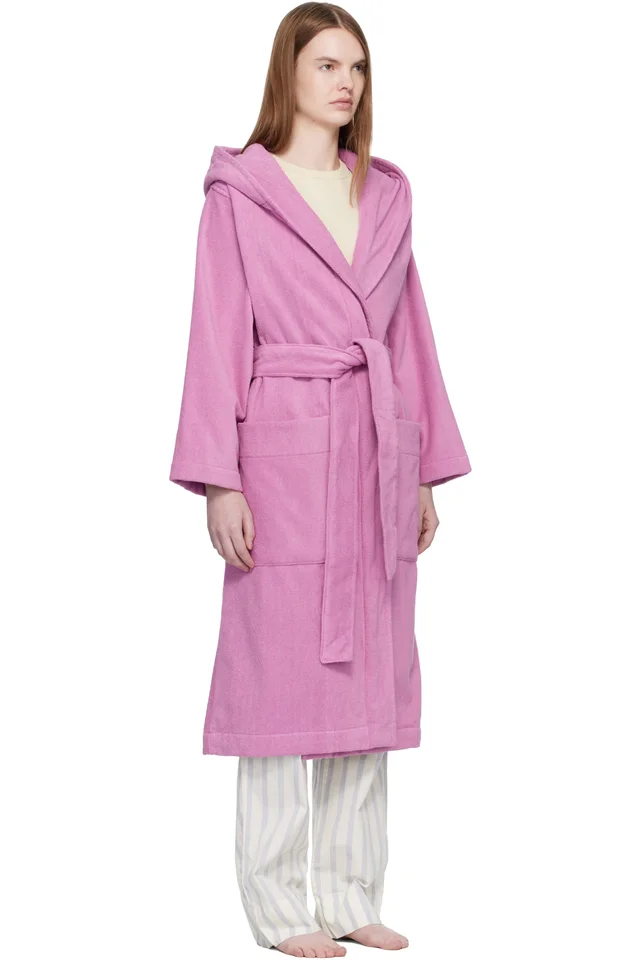 Tekla Pink Terry Hooded Bathrobe, photo 2 of 4 from SSENSE