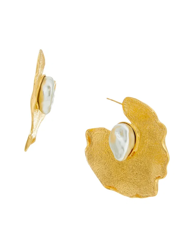 Oscar de la Renta Pearl Lilypad Hoop Earrings, image 1 of 1 from Gilt