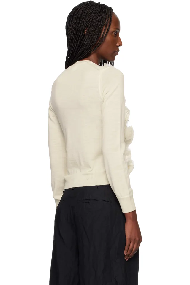 Comme des Garçons Comme des Garçons Off-White Lambswool Jersey X Flower Embroidery Cardigan, photo 3 of 4 from SSENSE