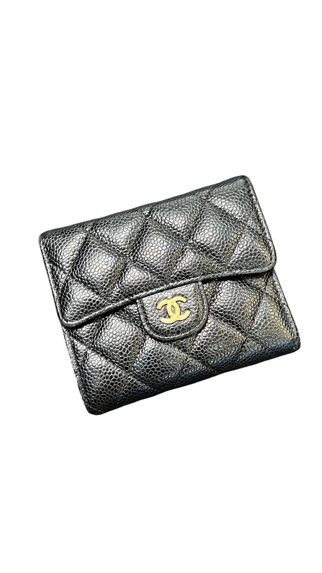 Chanel Compact Wallet Black Caviar GHW #27 in Black Caviar leather from Luxury Promise
