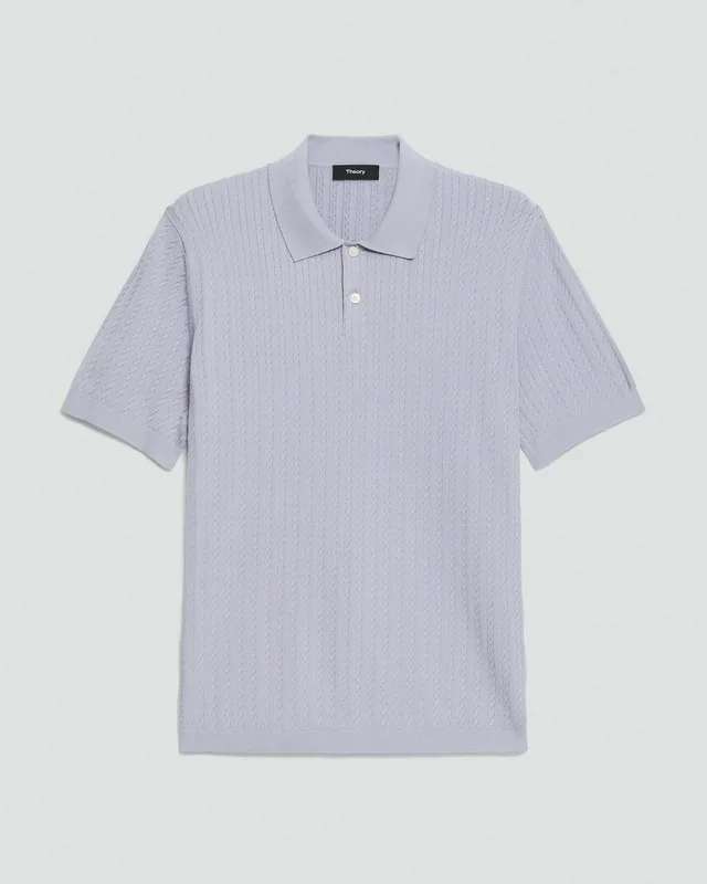 Theory Soris Cable-Knit Polo Shirt in Light Bilen in GRAY LILAC 62% Viscose, 38% Polyester; Exclusive Of Elastic, photo 6 of 12 from Theory