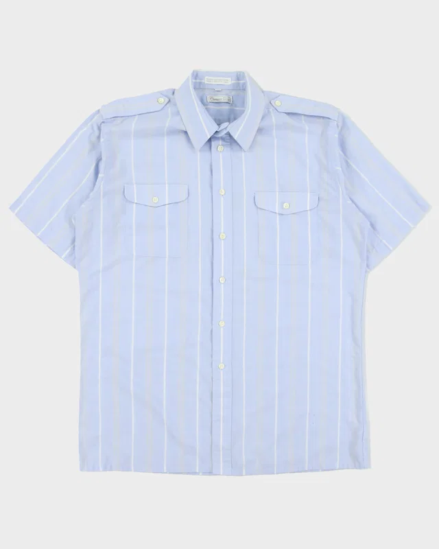 Vintage 1980s Christian Dior Striped Short Sleeve Flap Pocket Utility Shirt - L from Rokit Vintage