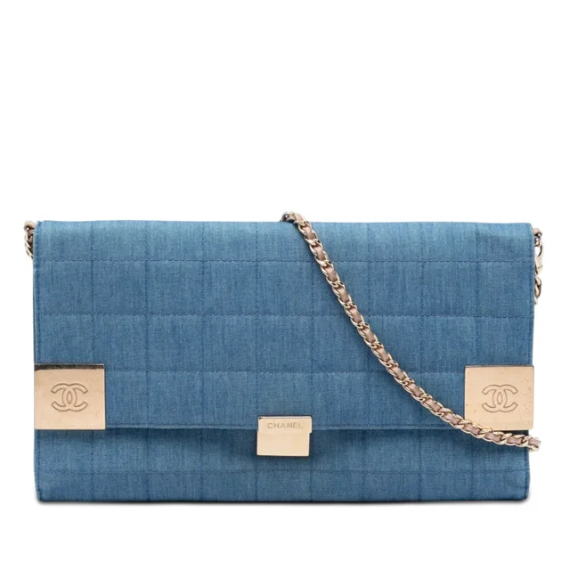 Blue Chanel CC Chocolate Bar Denim Flap Shoulder Bag in Brown Denim from Designer Revival