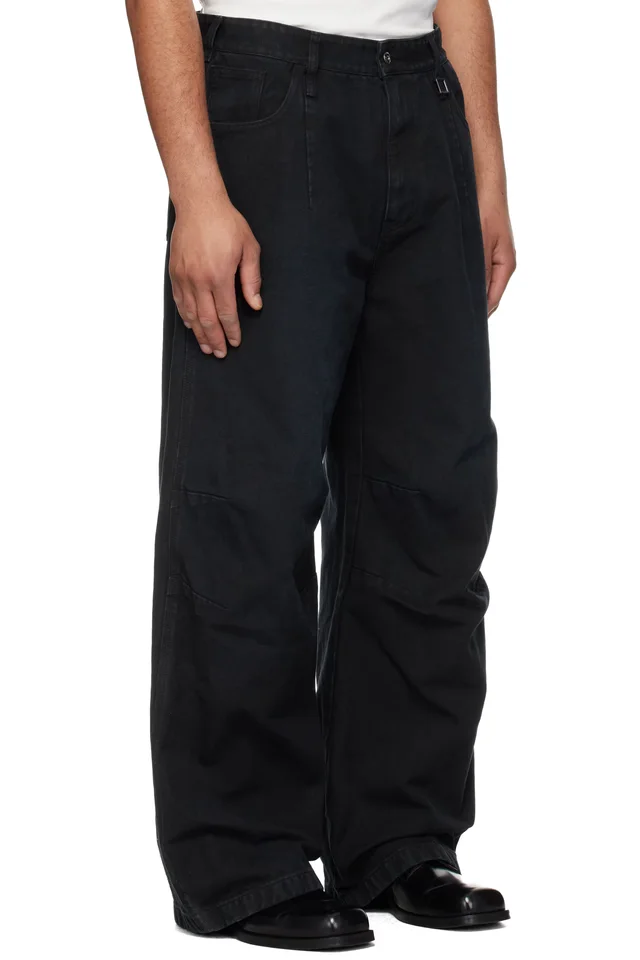 WOOYOUNGMI Navy 3D Wide Dyed Jeans, photo 2 of 4 from SSENSE