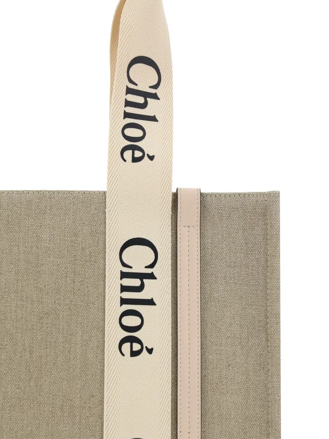 Chloé Woody Shoulder Bag — Pink Linen in Pink Canvas from HEWI