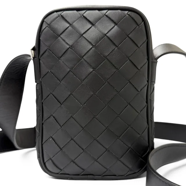 Bottega Veneta Leather Intrecciato Phone Pouch Shoulder Bag Black in Black Woven leather from The Reluxe