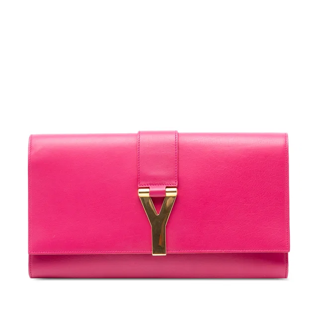 Pink Saint Laurent Leather Chyc Ligne Clutch in Pink Leather from Designer Revival