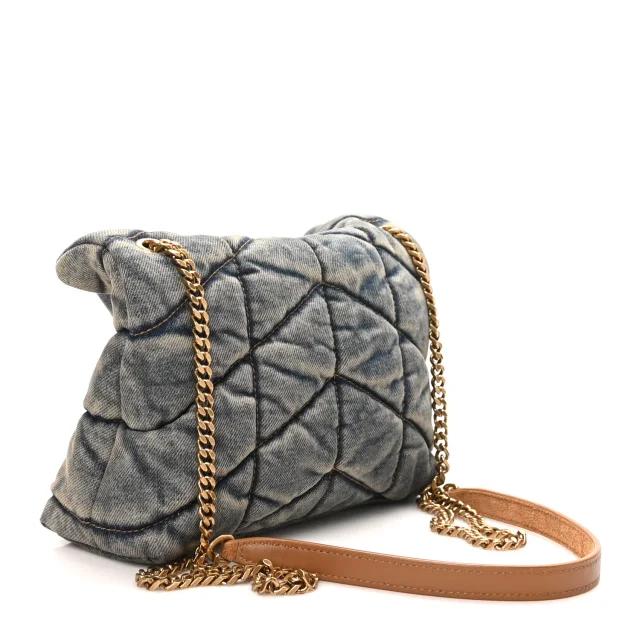 Saint Laurent Quilted Toy Loulou Puffer Monogram Chain Satchel Blue Cinnamon in Blue Denim from FASHIONPHILE, photo 3 of 10