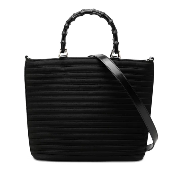 Black Gucci Nylon Bamboo Satchel in Black Nylon from Designer Revival
