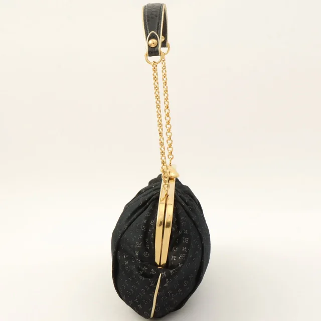 Louis Vuitton 2006 Monogram Satin Aumoniere Noir in Black Satin from VINTAGE QOO TOKYO, photo 4 of 10