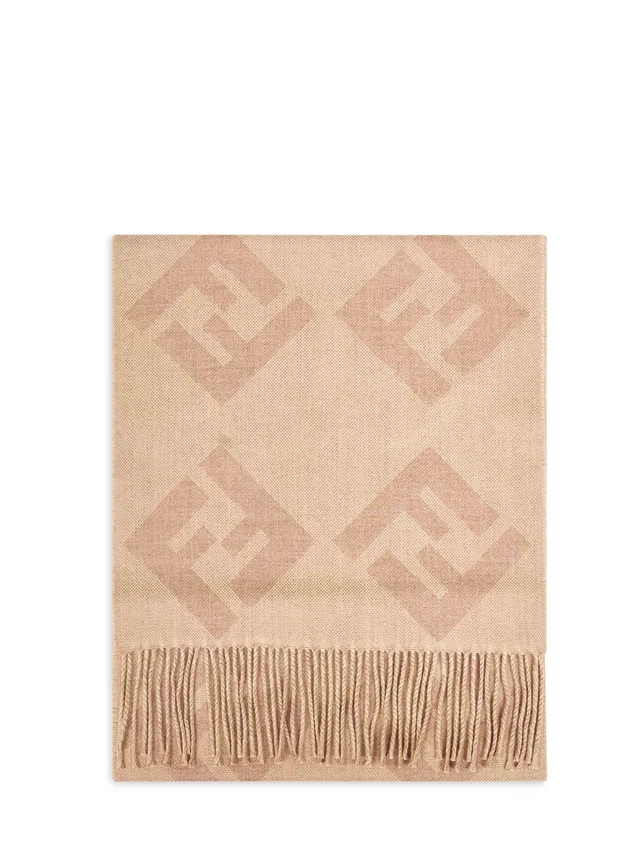 Fendi Diagonal Ff Logo Wool Scarf — Beige Scarfs in Beige Wool from HEWI
