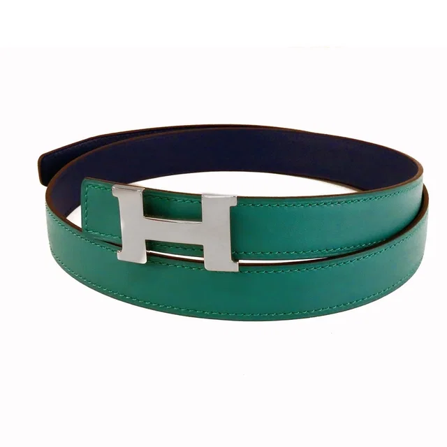 Hermès Constance Mini Belt Malachite Blue Ankle Silver Swift Epsom Reversible in Blue Epsom leather from The Reluxe