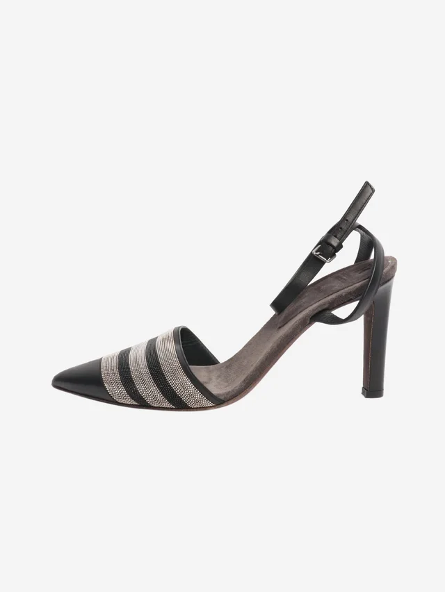 Brunello Cucinelli Black leather and sparkly beaded pumps - size EU 38 in Black Leather from Sign of the Times