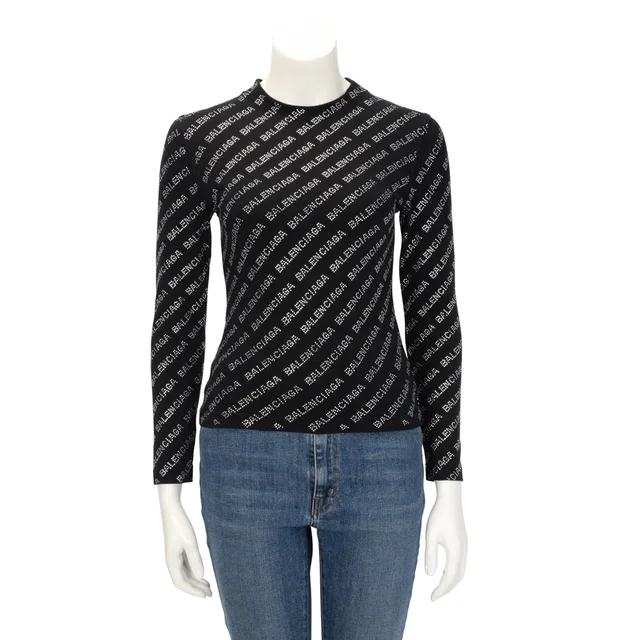 Balenciaga Crystal Embellished All Over Logo Top XS in Black from Blue Spinach