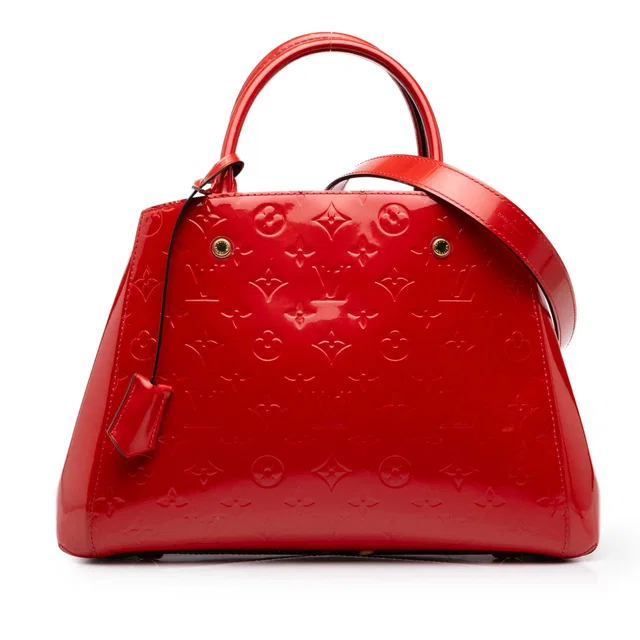 Red Louis Vuitton Monogram Vernis Montaigne MM Satchel in Red Leather from Designer Revival