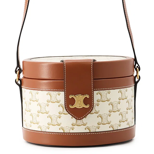 Celine Triomphe Tambour Shoulder Bag White/Brown195192 PVC Leather Size Medium in White Leather from GALLERY RARE
