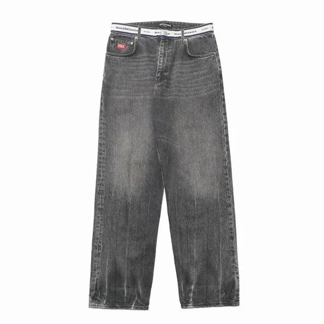 Balenciaga Denim Pants S Black Waist Logo Washed in Black Denim from The Reluxe