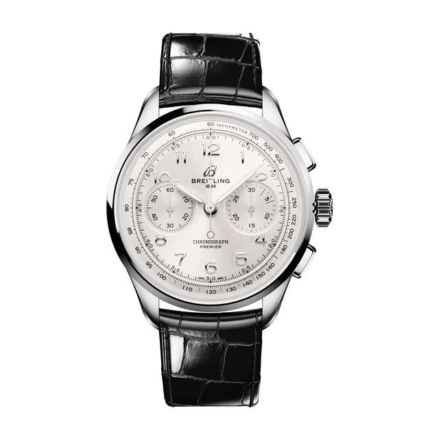 Breitling Premier B09 Chonograph 40mm Mens Watch Silver in silver|gray Crocodile from WatchesOfSwitzerland
