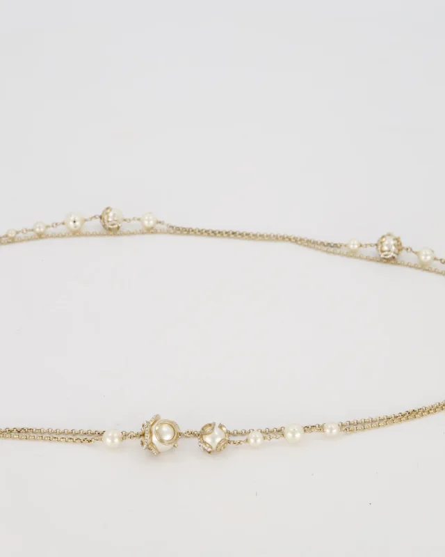 HOT* Chanel Champagne Gold Long Necklace with Pearls and CC Details in Gold from Sellier, photo 5 of 6
