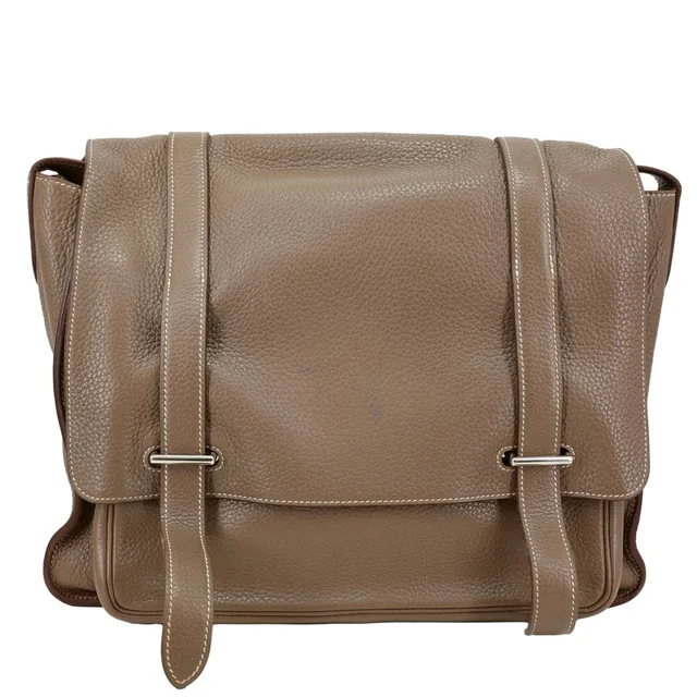 Hermès Steve Taurillon Clemence Leather Messenger Bag Brown in Brown Clemence leather from Dallas Designer Handbags