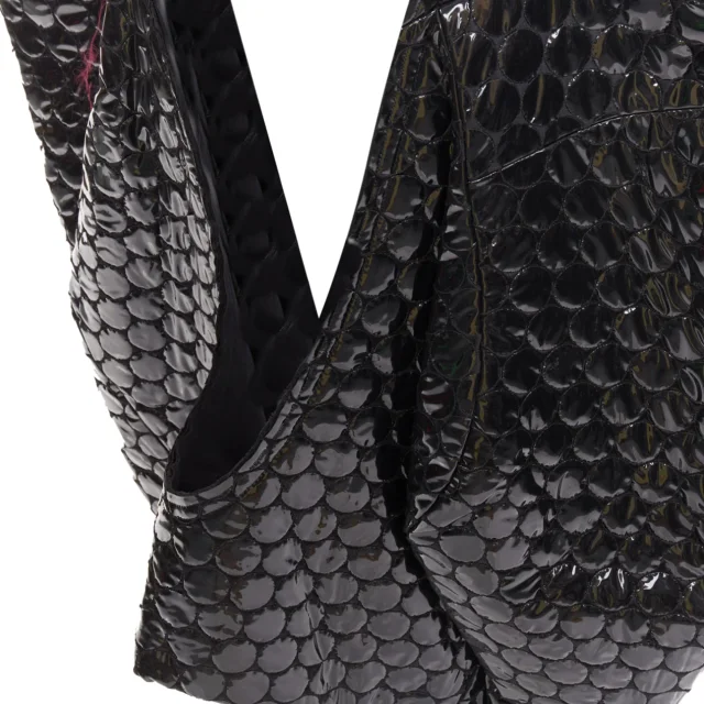 Comme des Garcons black PVC bubble quilted cut out dress in black, photo 2 of 6 from ShopSimon
