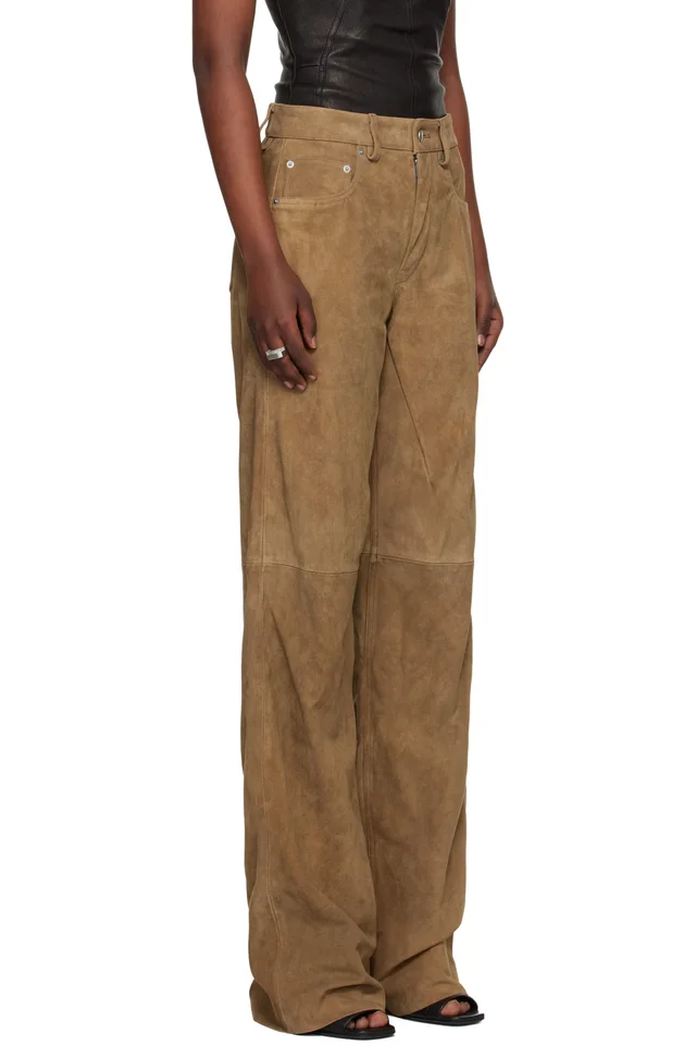 Rick Owens Tan Temple Geth Suede Pants, photo 2 of 4 from SSENSE