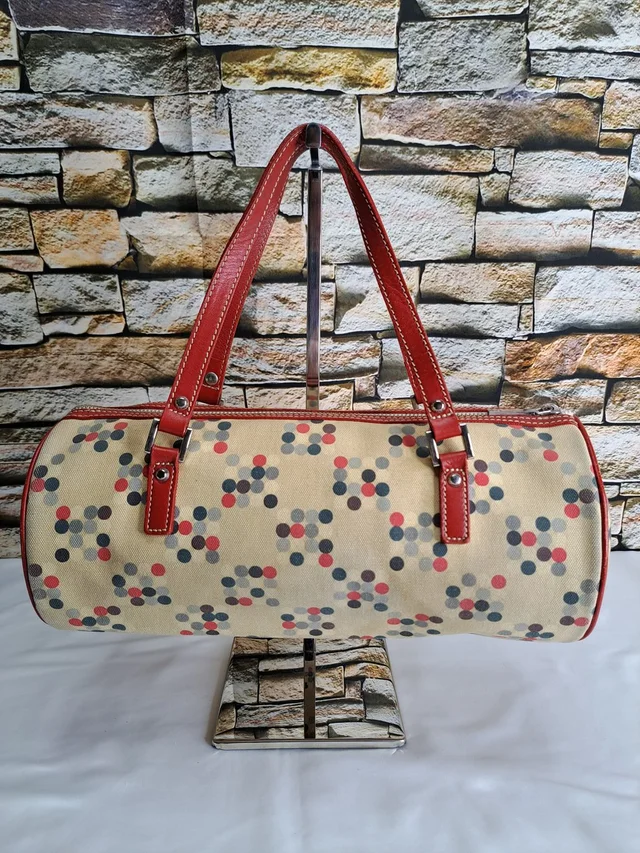Burberry Barrel Shoulder Bag Canvas Digit-Dot Leather Double Handles Blue Label in red Canvas from Poshmark